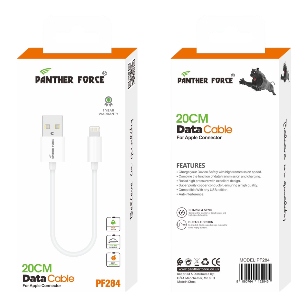 PF284- Panther Force 20cm Data Cable Apple Connector - Fast Charging and Data Transfer PF284- Panther Force 20cm Data Cable Apple Connector - Fast Charging and Data Transfer